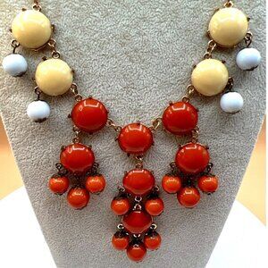 Vintage Boho Statement Necklace With Yellow Orange & White Beads.  C17